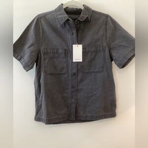 NWT Quince Distressed Denim Short Sleeve Shirt